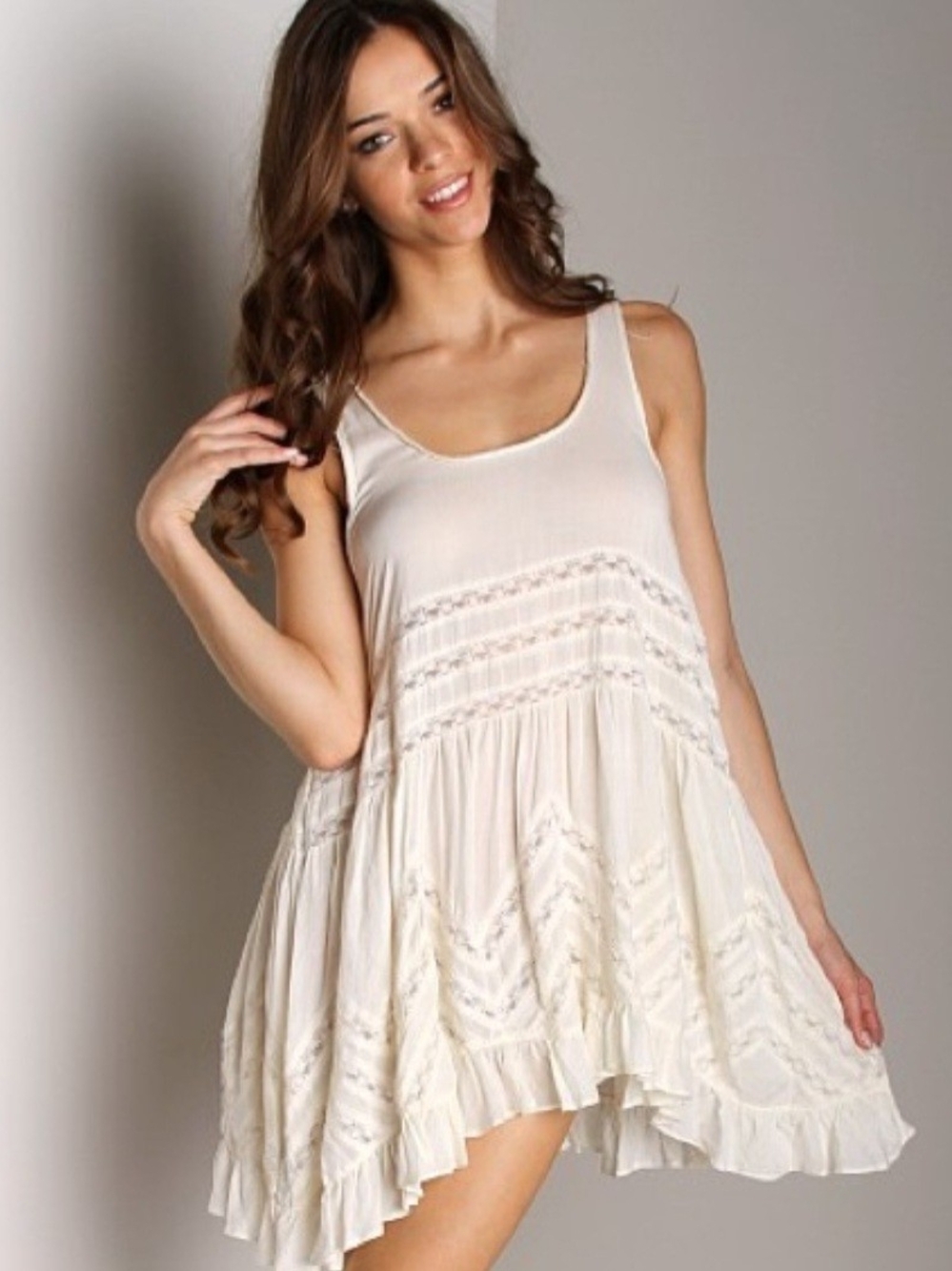 Free People Cream Crochet-Trim Tank Swim Coverup Dress - Picture 2 of 12